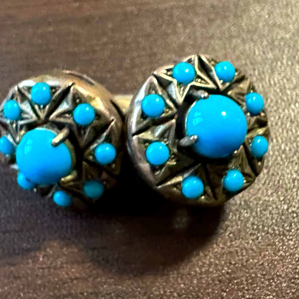 Turquoise earrings and ring (size 7). Bright blue color. Almost new